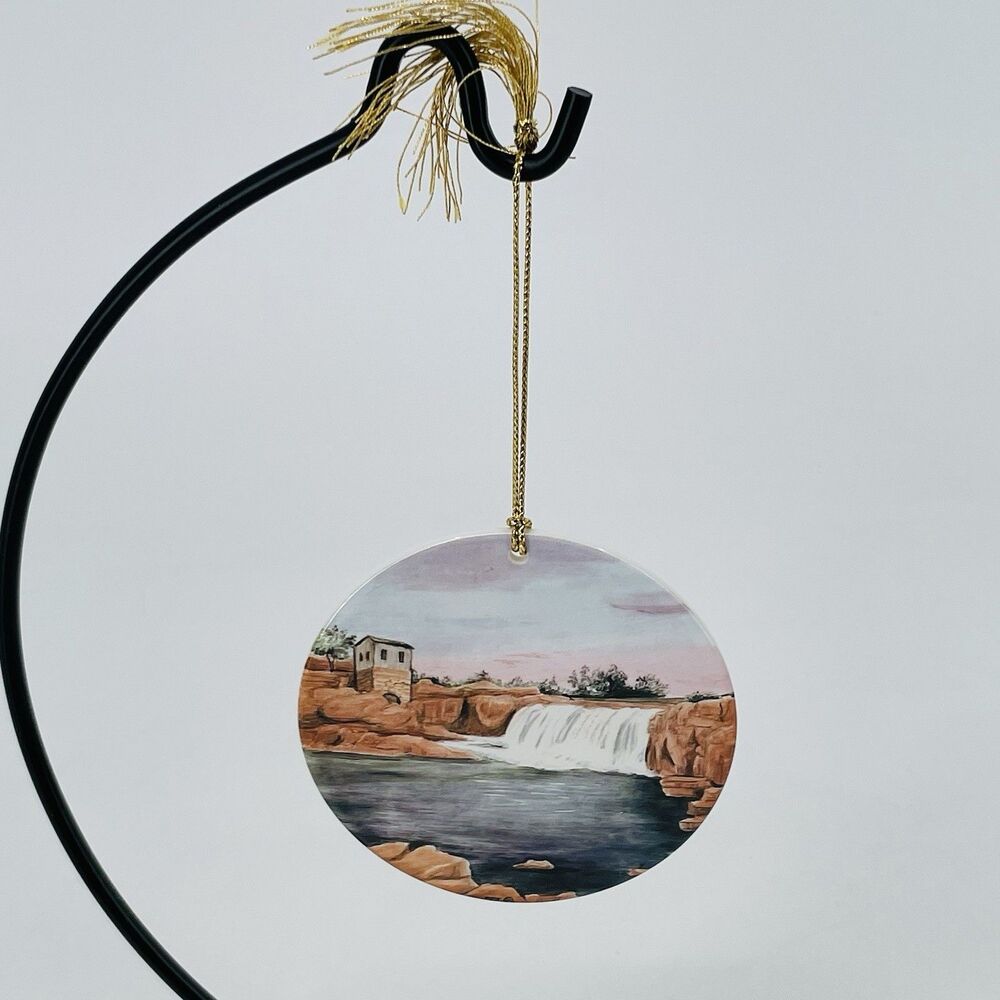 Sioux Falls South Dakota Waterfall Christmas Ornament Hand Painted Ceramic 2003